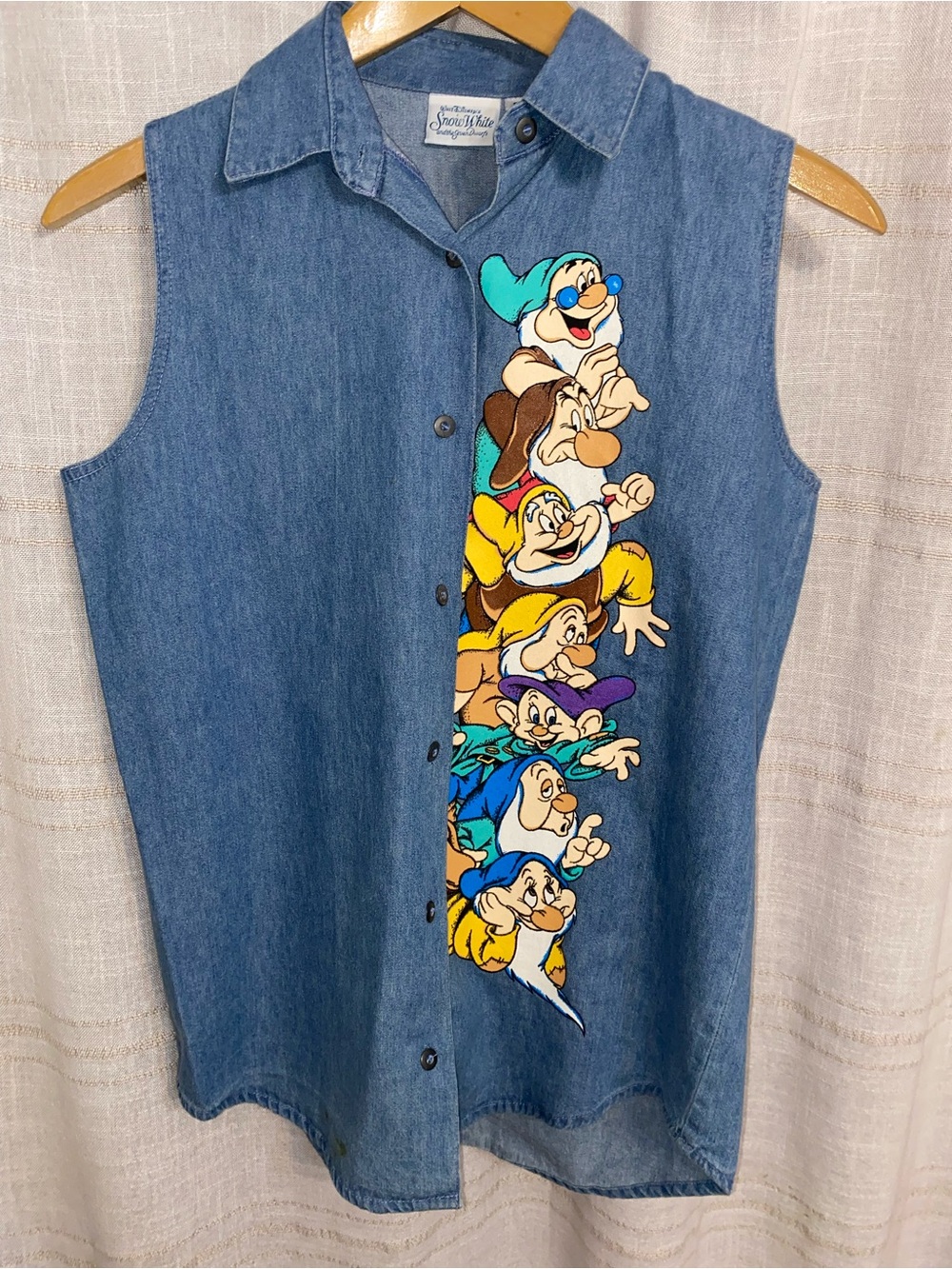 NWOT Rare VTG 1993 Disney Snow White 7 Dwarfs Sleeveless Denim Shirt Small
